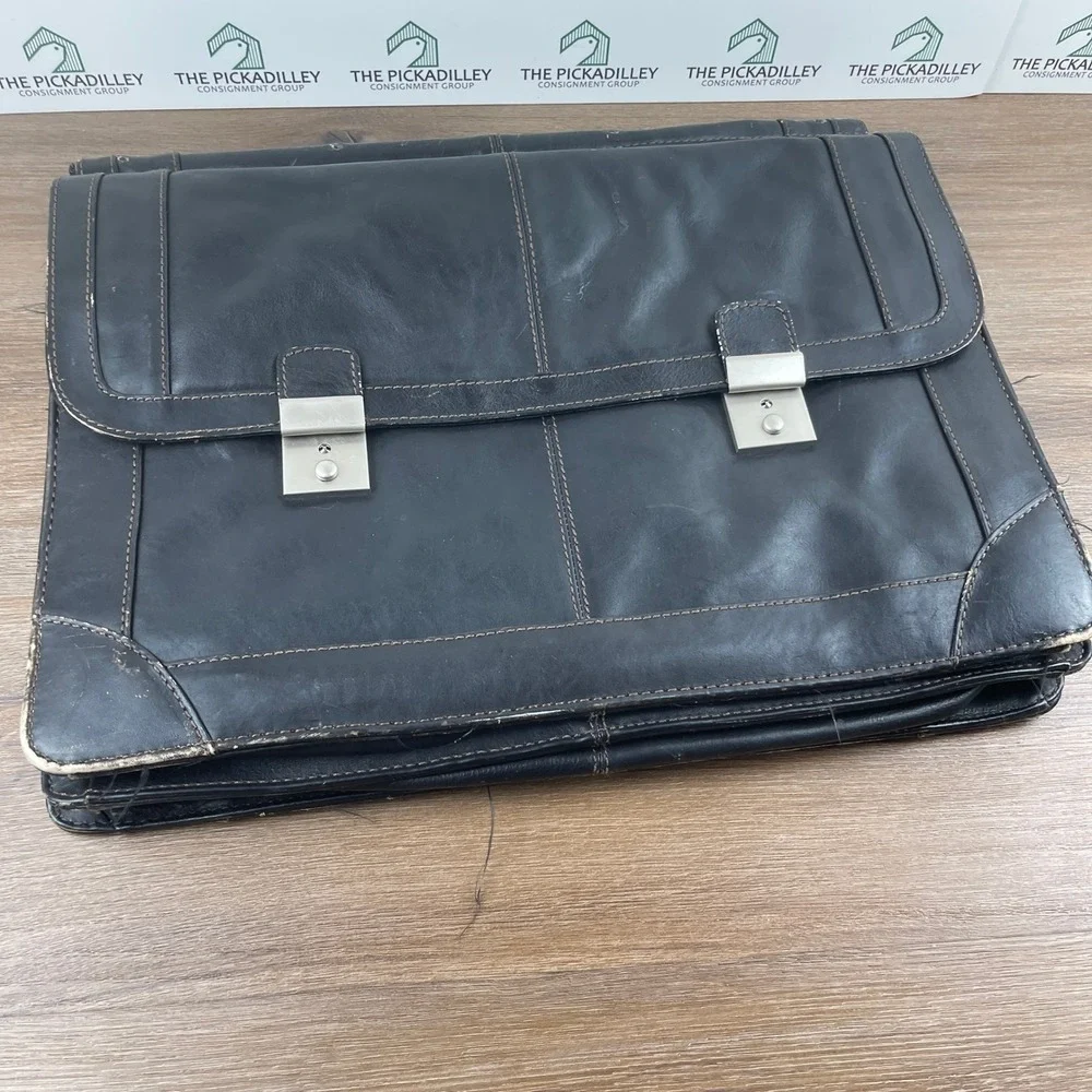 Wilsons Leather Briefcase Black Genuine Leather Double Buckle‎ Messenger Bag